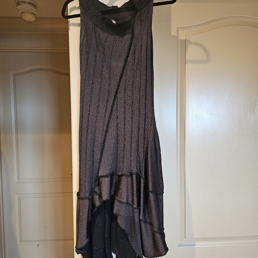 Sleeveless Hi-Low Ruffle Hem Dress - Dark Charcoal